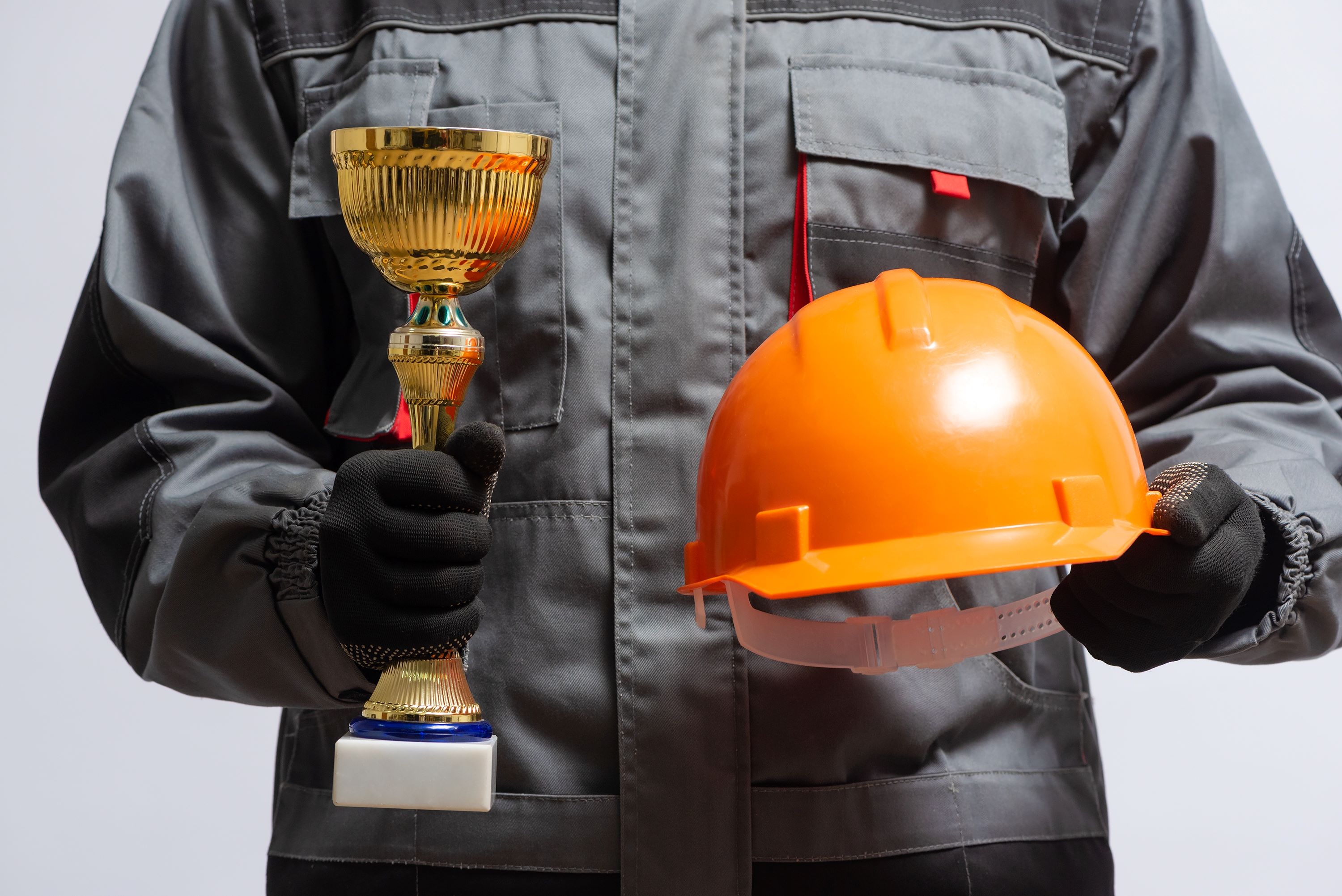 trophy and hard hat